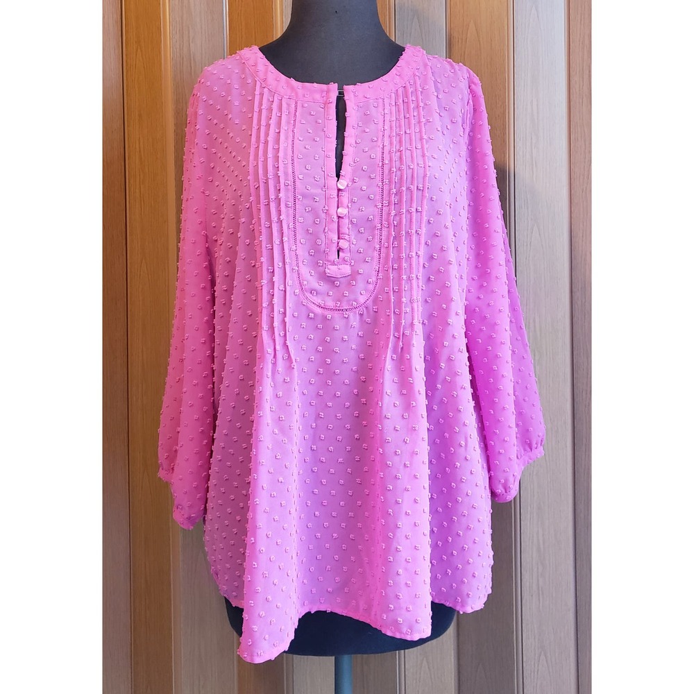 St. John's Bay size XL pink long sleeve swiss dotted mesh blouse